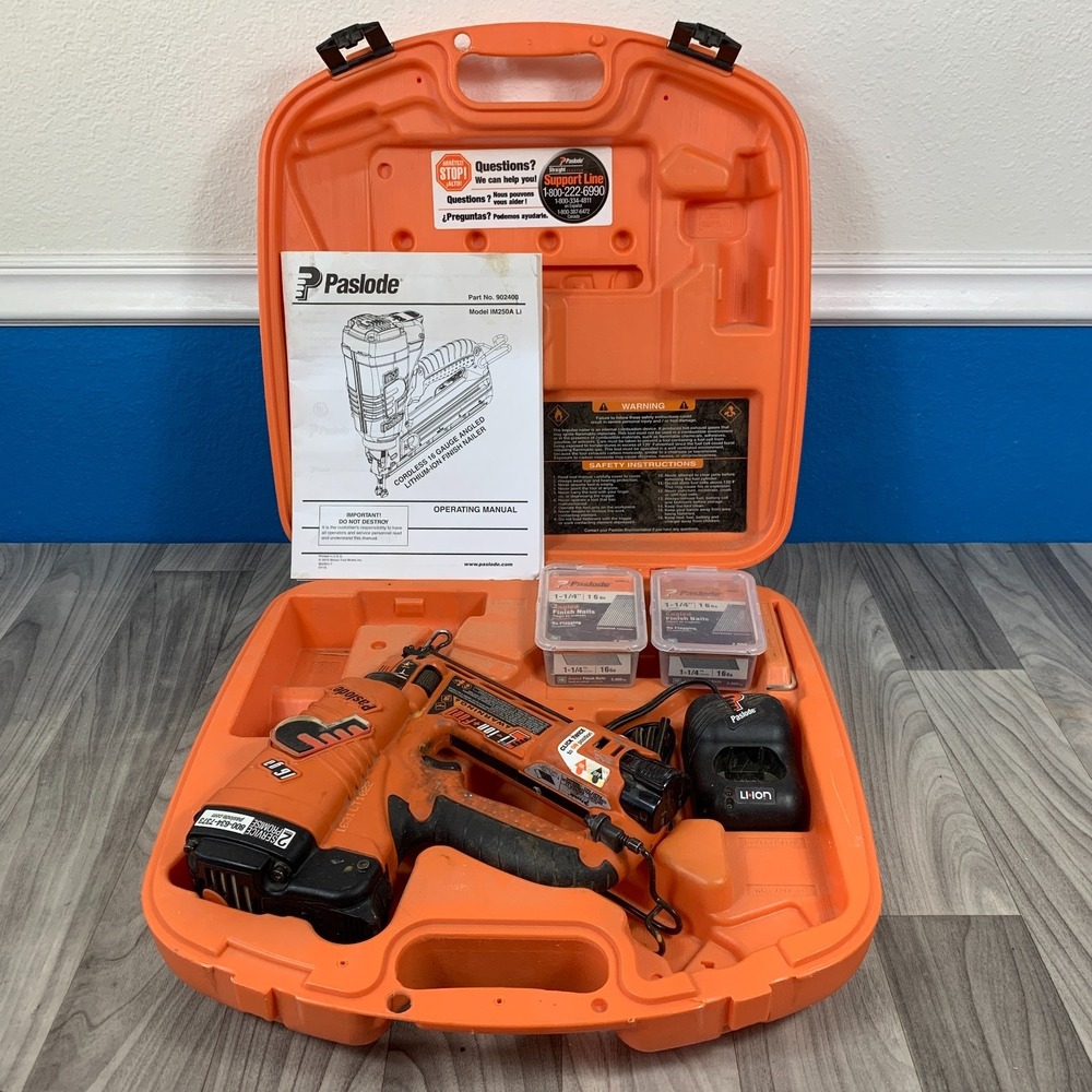 Paslode IM250A Li 902400 Cordless 16GA Angled Finish Nailer With Battery & Case
